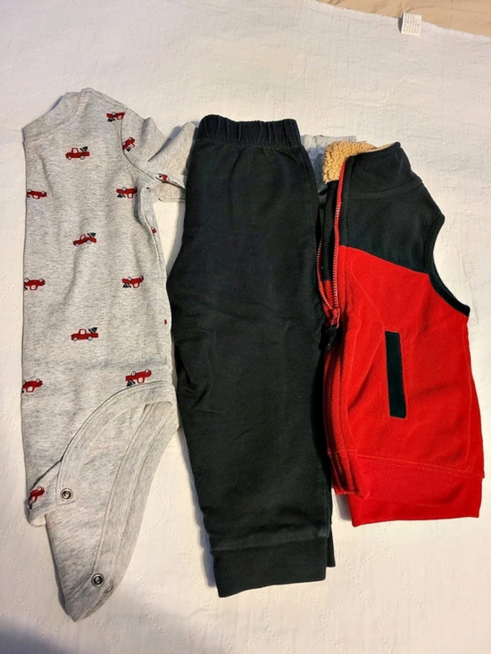 Carter's 3-Piece Christmas Tree & Truck Print Vest, Bodysuit & Pant Set Red &